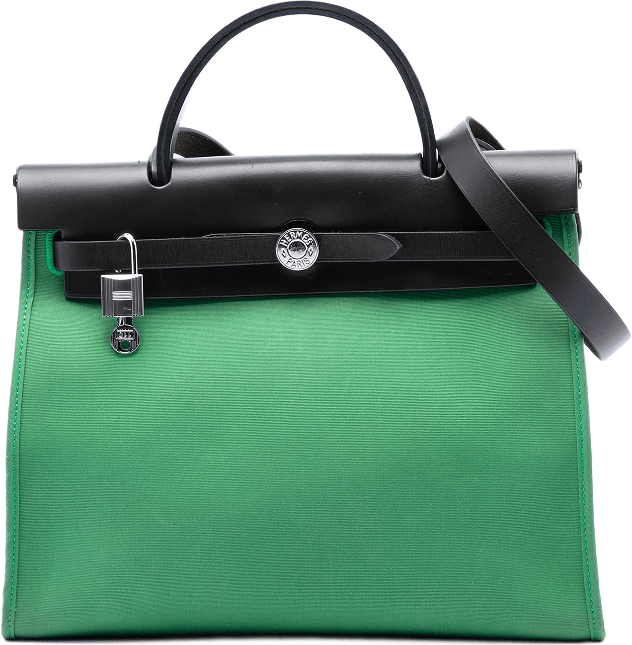 Hermès Military Toile And Vache Hunter Herbag Zip 31, från Luxclusif, i färgen green.