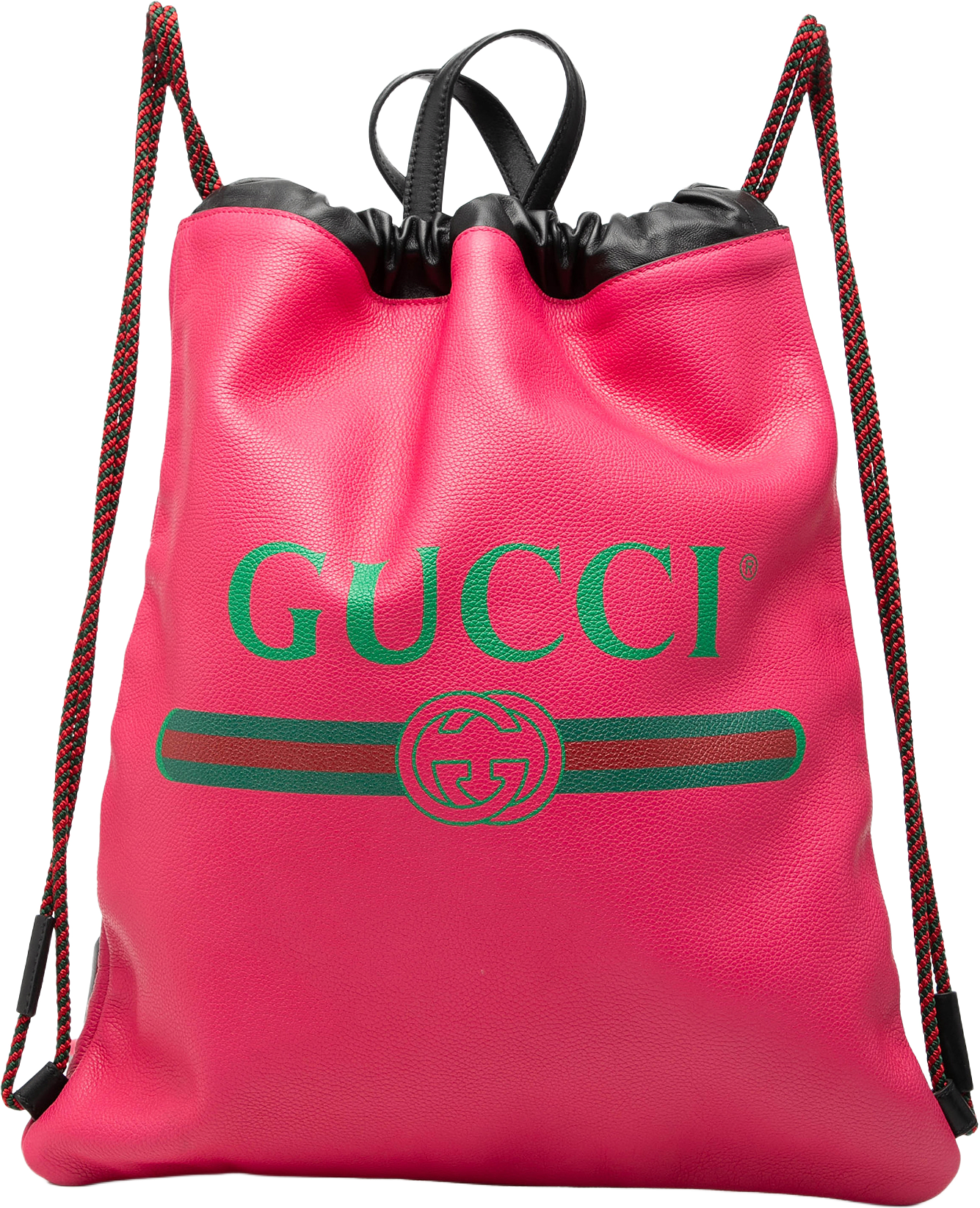 Gucci Leather Logo Drawstring Backpack, från Luxclusif, i färgen dark pink.
