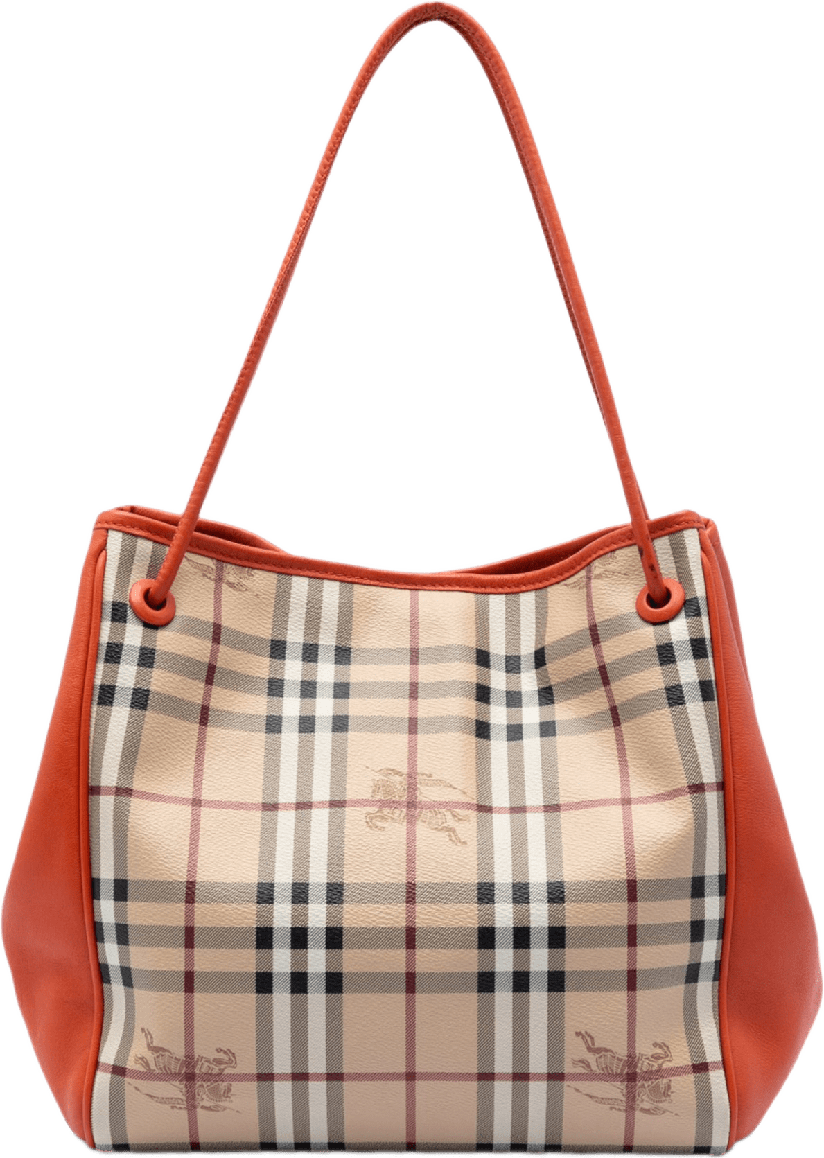 Burberry Small Haymarket Check Coated Canvas And Calfskin Canterbury Tote, från Luxclusif, i färgen beige.