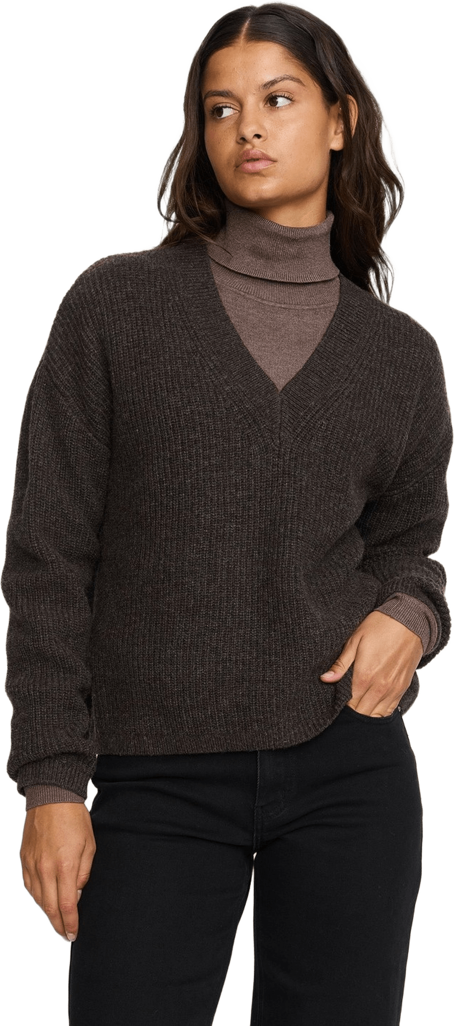 Srwest V-neck Knit - Coffee Quartz Melange, från Soft Rebels, i färgen coffee quartz melange.