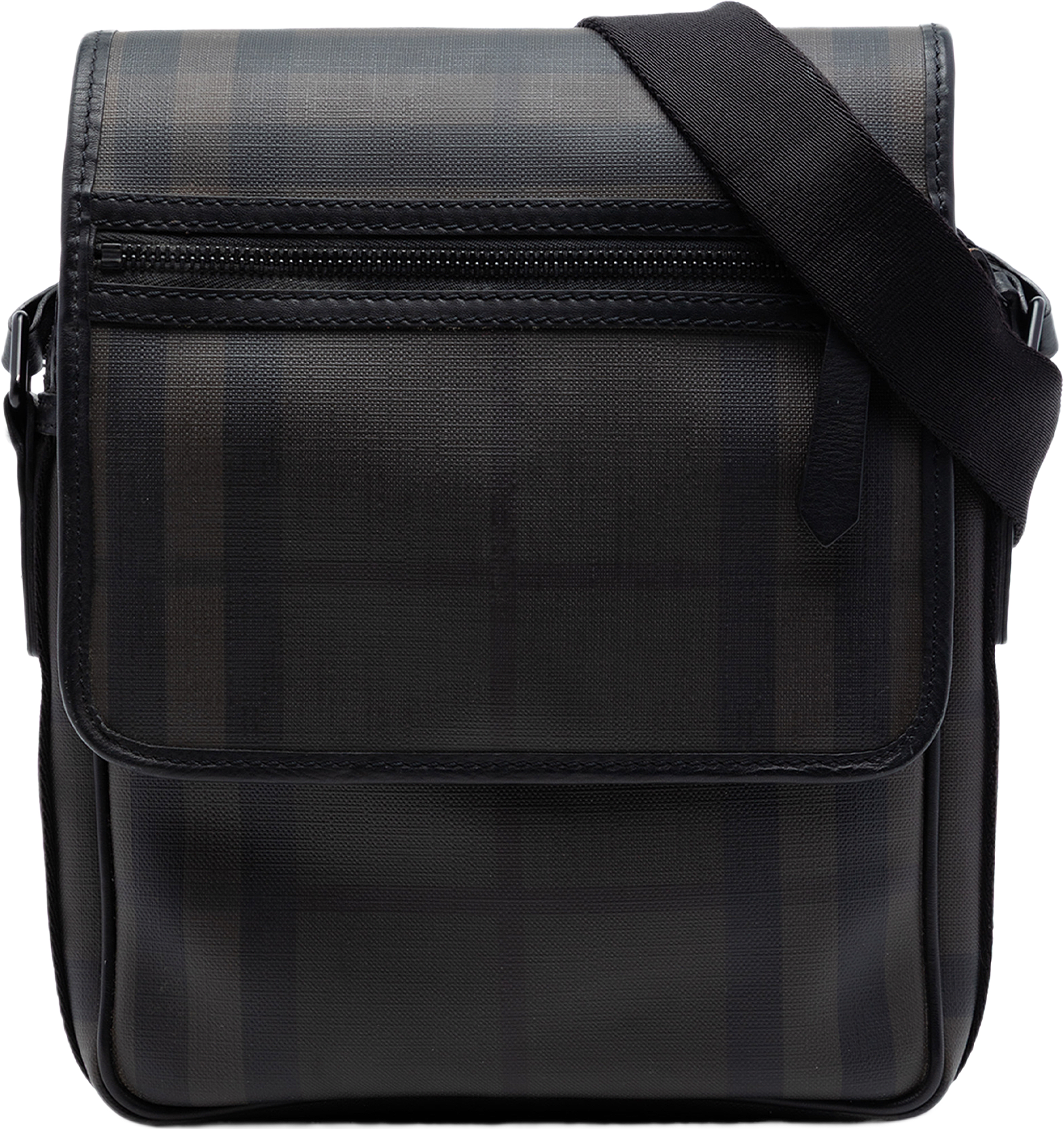 Burberry Smoked Check Coated Canvas Messenger Bag, från Luxclusif, i färgen charcoal.