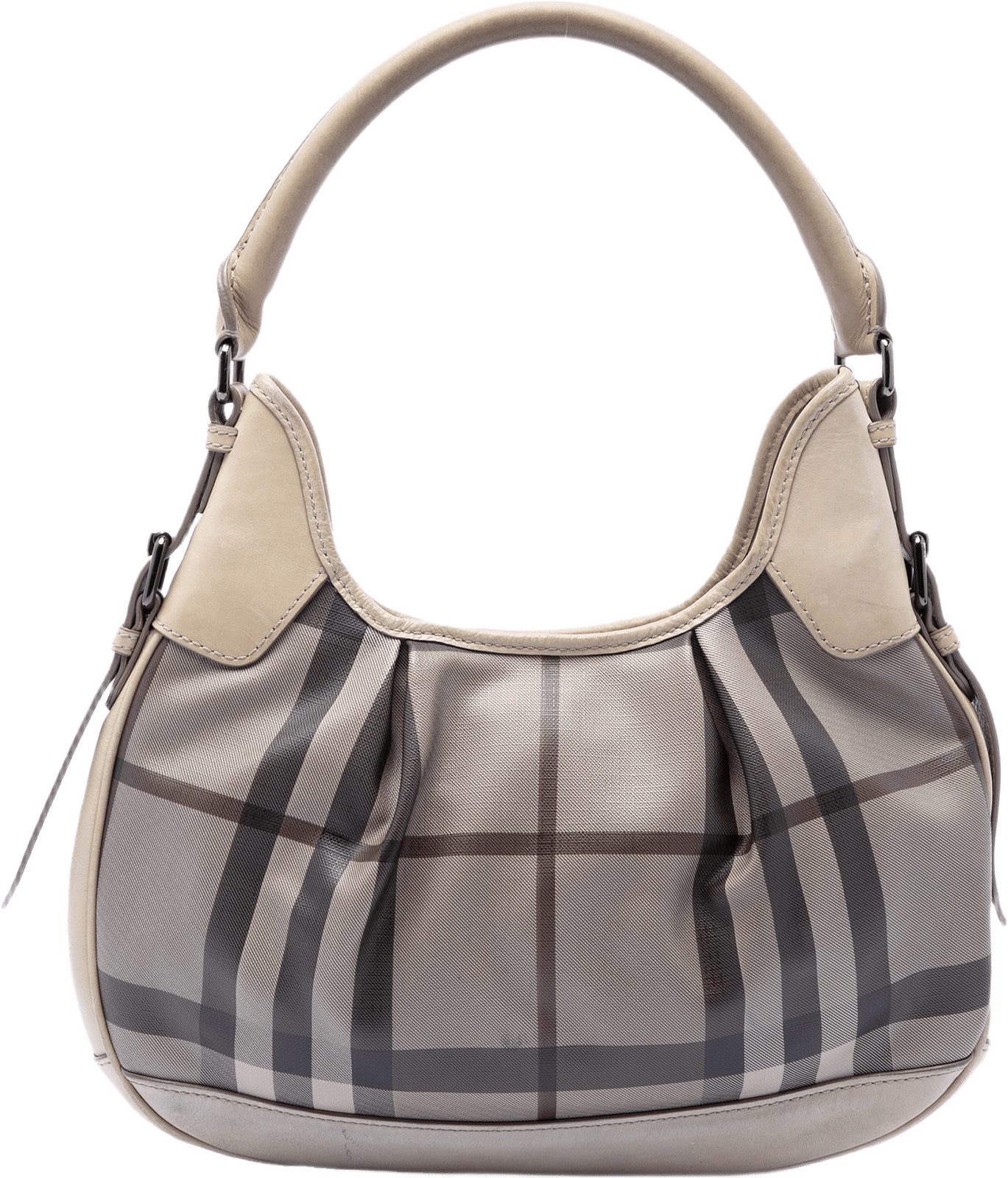 Burberry Smoke Check Coated Canvas Brooklyn Hobo, från Luxclusif, i färgen gray.
