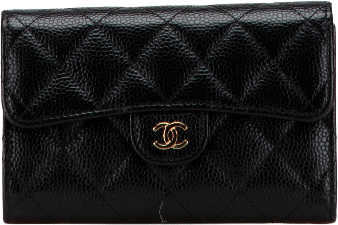 Chanel Cc Quilted Caviar Trifold Flap Wallet, från Luxclusif, i färgen black.