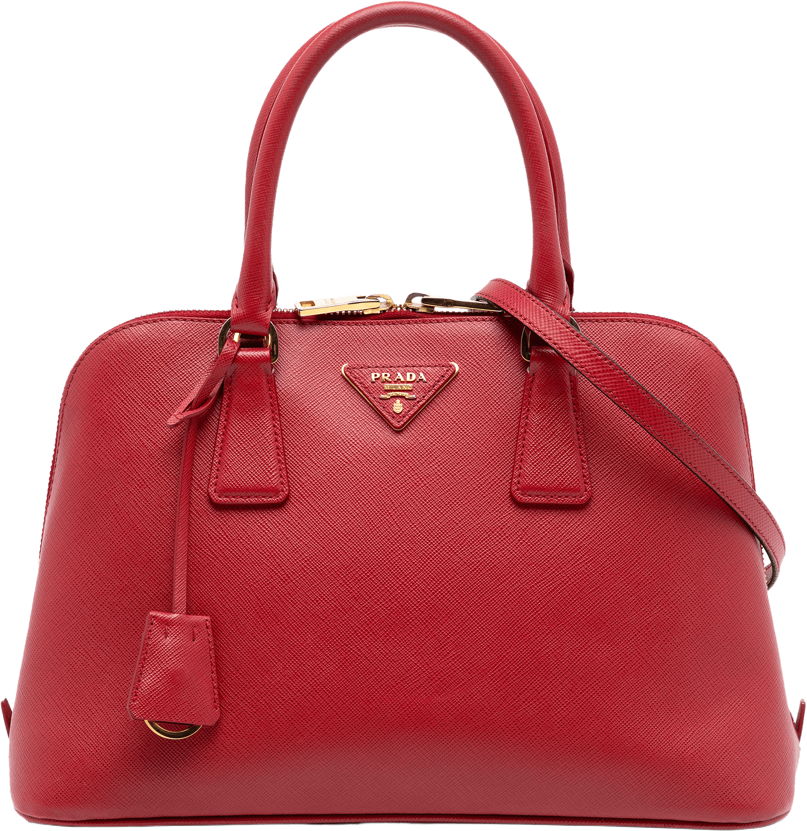 Prada Medium Saffiano Lux Promenade Satchel, från Luxclusif, i färgen red.