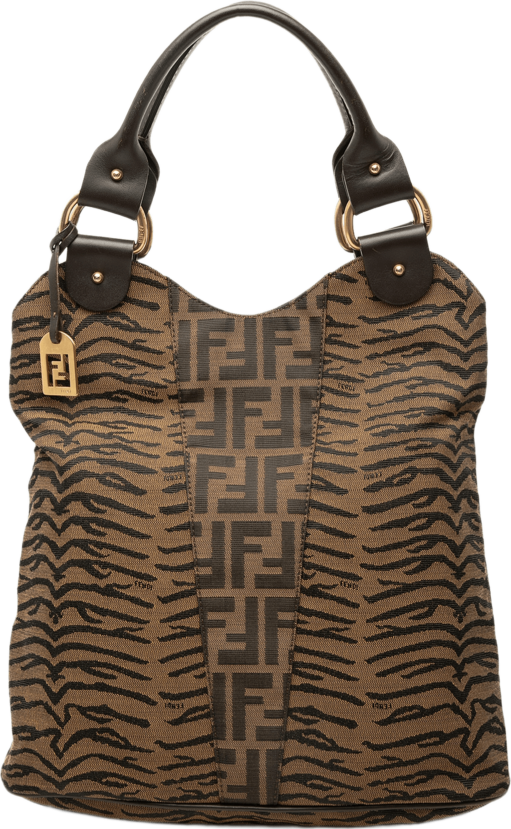 Fendi Zucca Zebra Print Canvas Diavolo Trapezio Tote, från Luxclusif, i färgen brun.