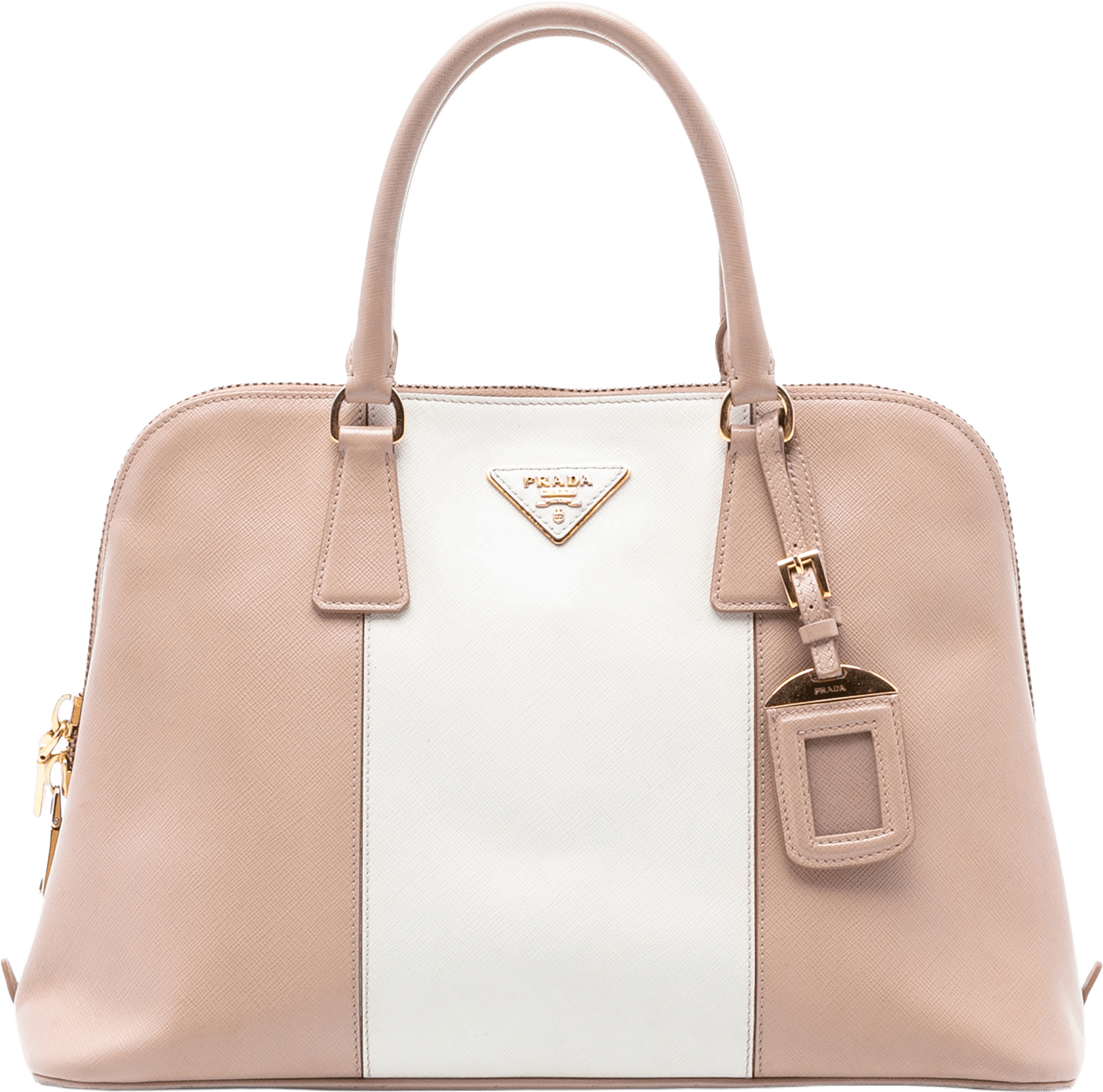 Prada Medium Bicolor Saffiano Lux Promenade Satchel, från Luxclusif, i färgen light pink.