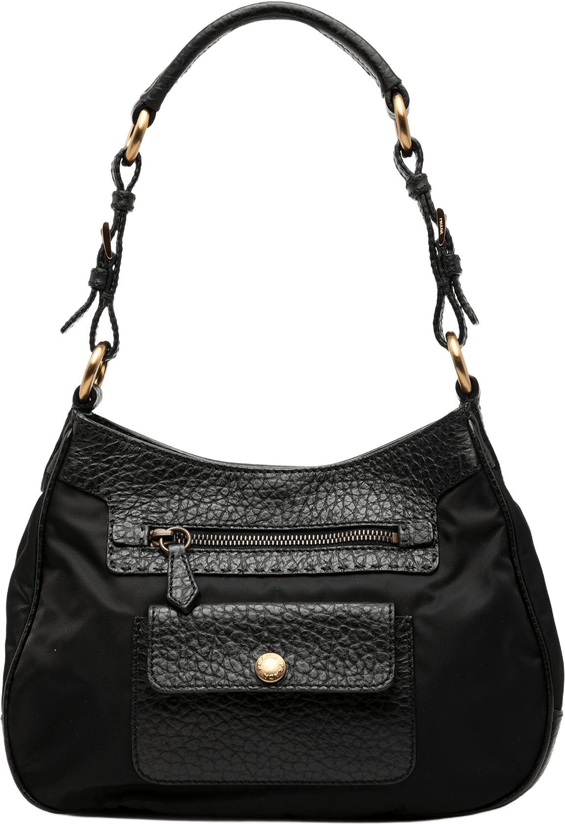 Prada Vitello Daino Trimmed Tessuto Shoulder Bag, från Luxclusif, i färgen black.