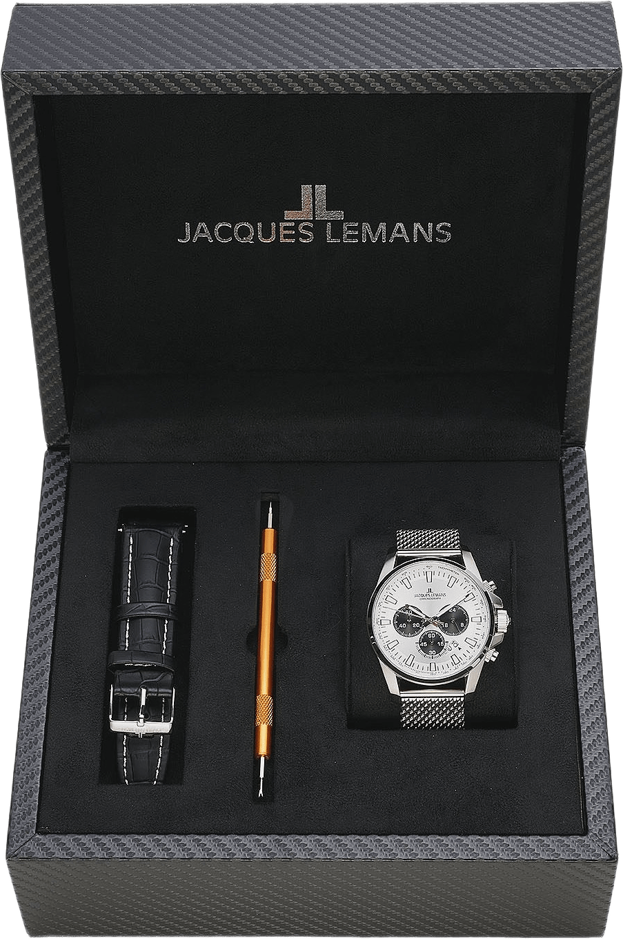 Jacques Lemans Liverpool Herr Vit/stål, Mesh-länk - 1-1876k, från Jacques Lemans, i färgen silver.