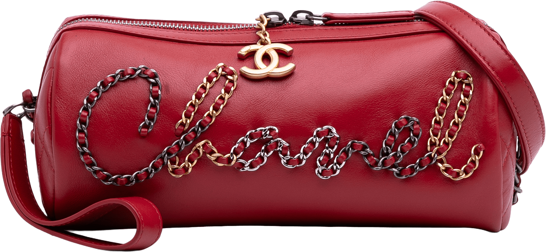 Chanel Calfskin Signature Chain 20s Bowling Bag, från Luxclusif, i färgen red.
