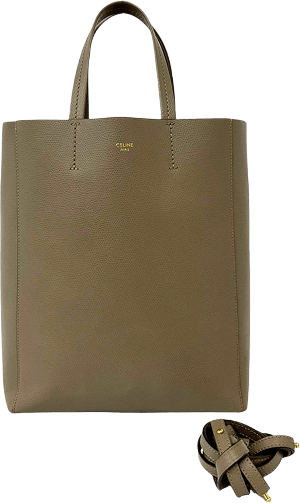 Celine Small Grained Calfskin Vertical Cabas Satchel, från Luxclusif, i färgen brun.