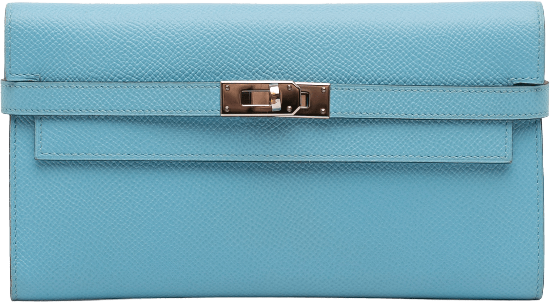 Hermès Epsom Kelly Longue Wallet, från Luxclusif, i färgen light blue.