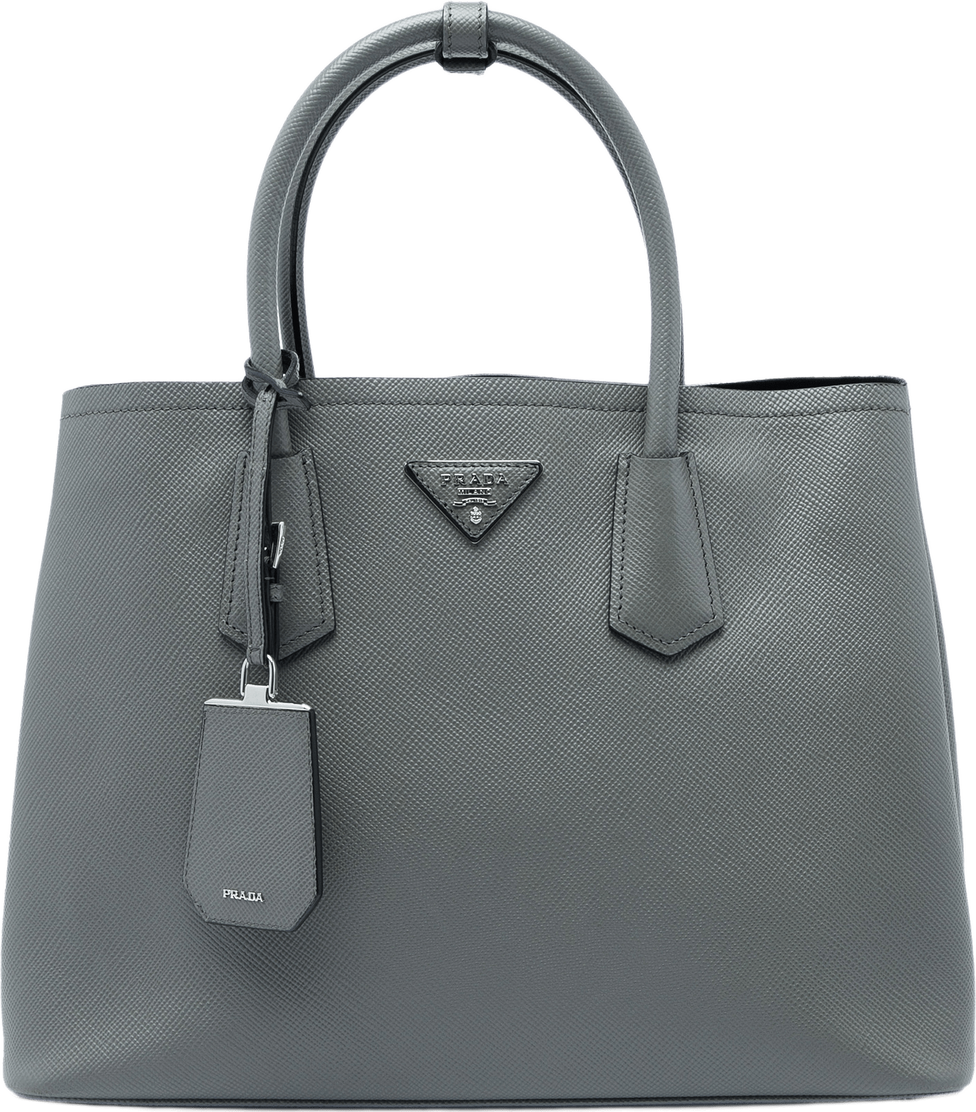 Prada Medium Saffiano Cuir Double Satchel, från Luxclusif, i färgen grå.