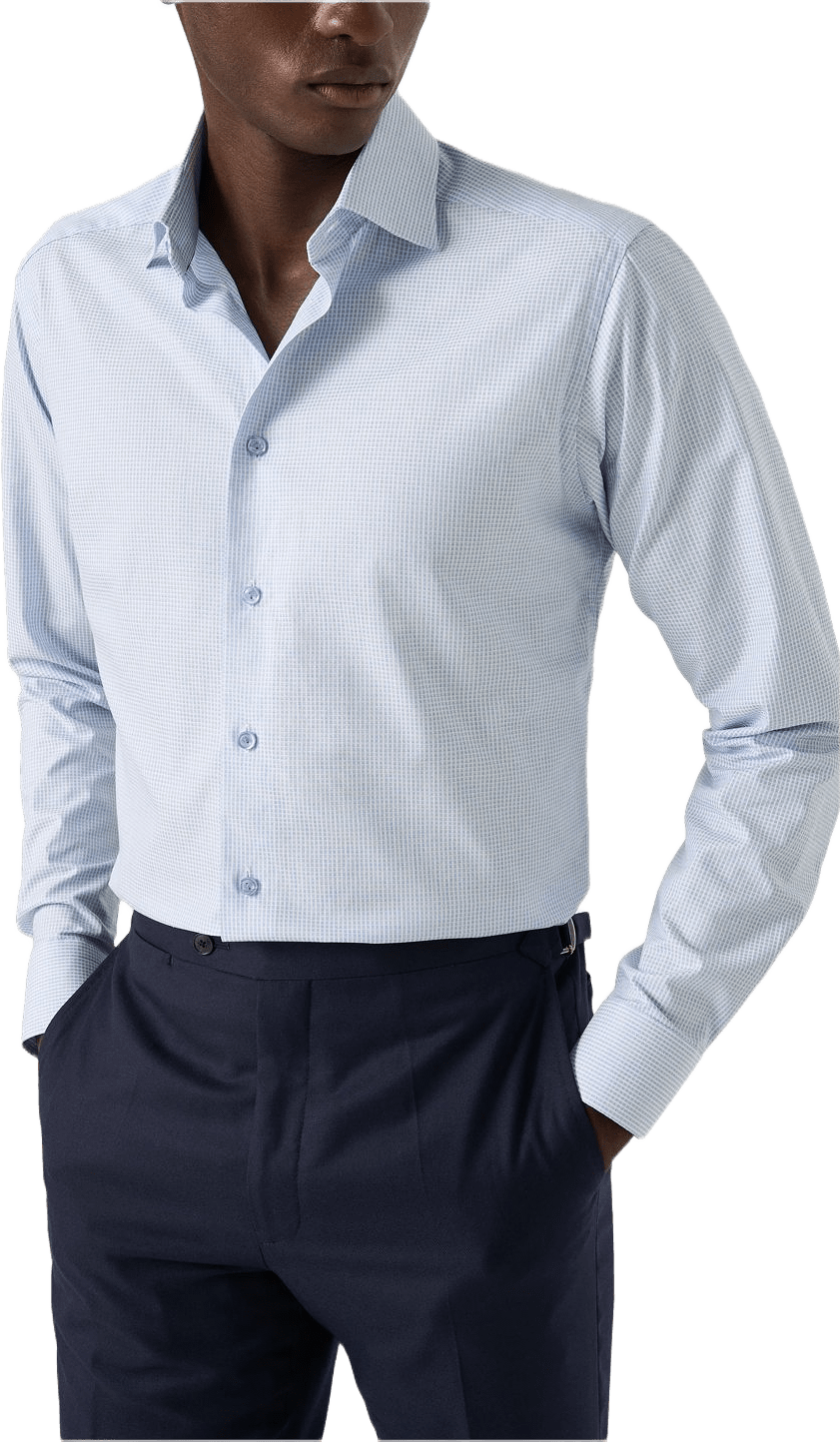 Rutig Fine Twill-skjorta Slim Fit, från Eton, i färgen mid blue.