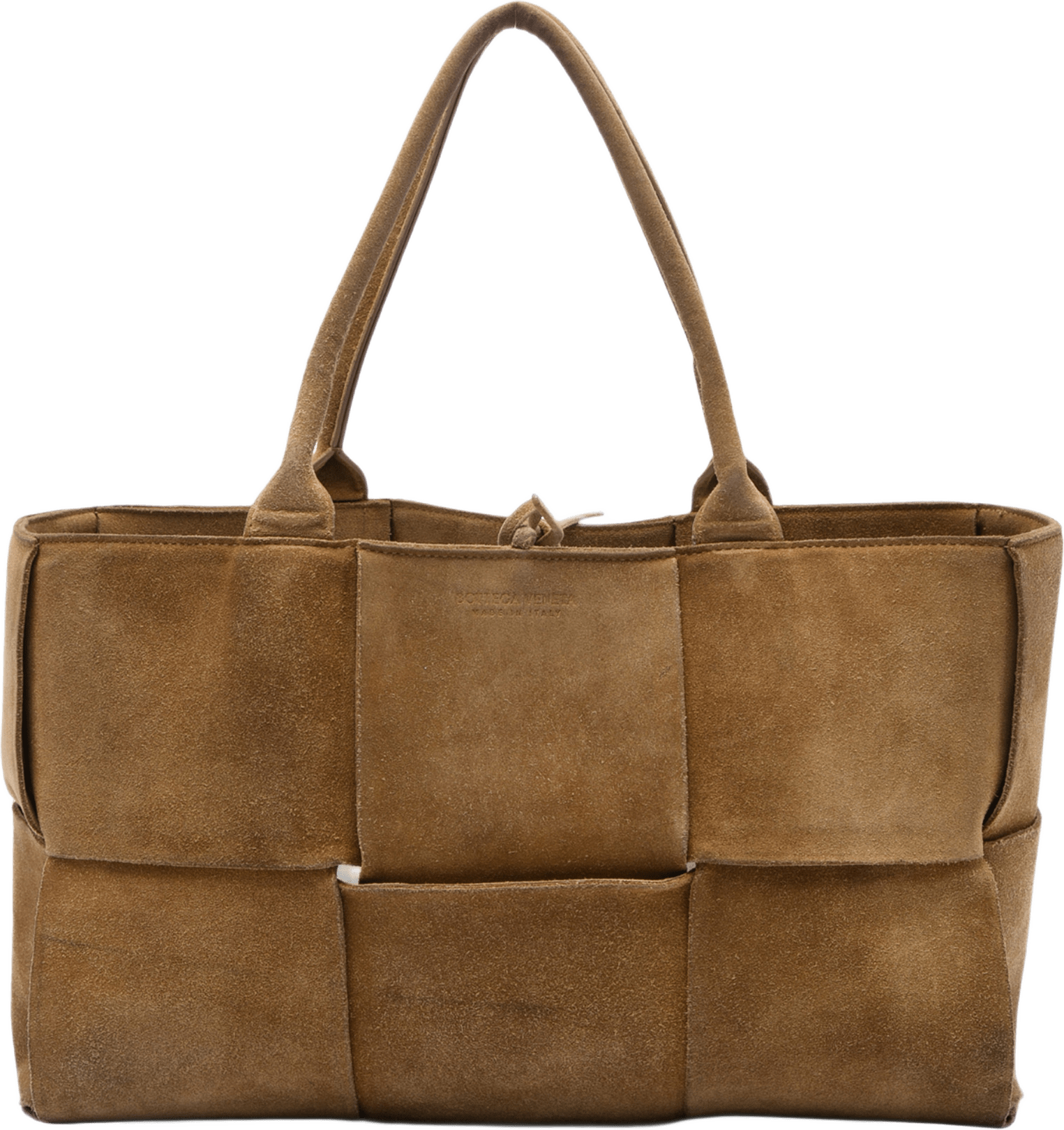 Bottega Veneta Medium Suede Maxi Intrecciato Arco Tote, från Luxclusif, i färgen brun.