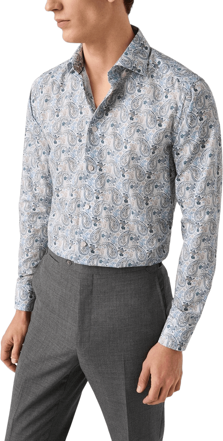 Skjorta I Bomull Och Tencel™ Lyocell Med Motiv Contemporary Fit, från Eton, i färgen mid blue.