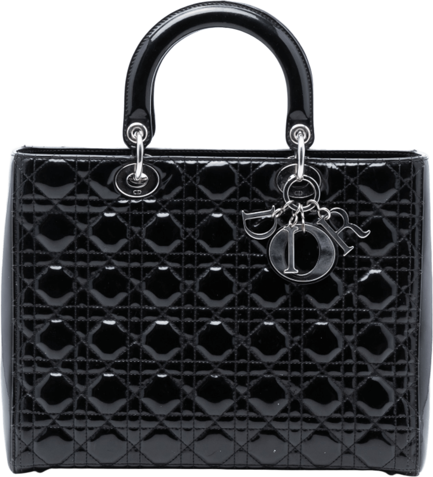 Dior Large Patent Cannage Lady Dior, från Luxclusif, i färgen black.