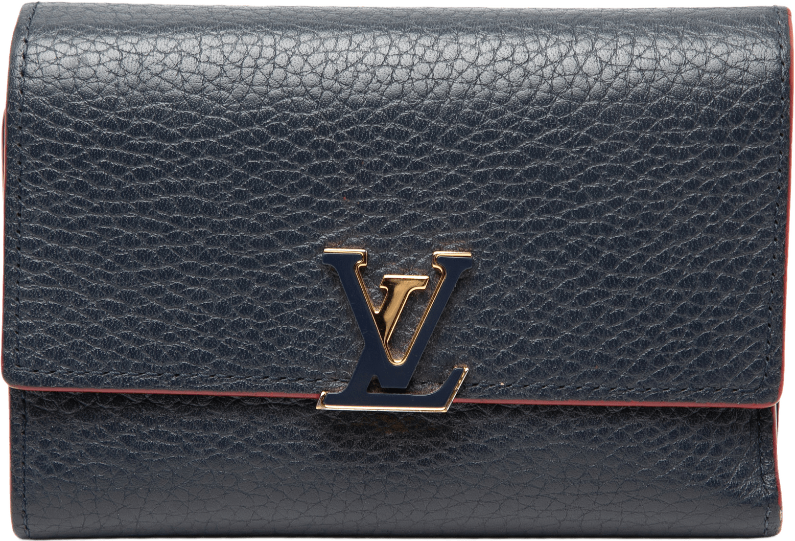 Louis Vuitton Taurillon Capucines Compact Wallet, från Luxclusif, i färgen navy.