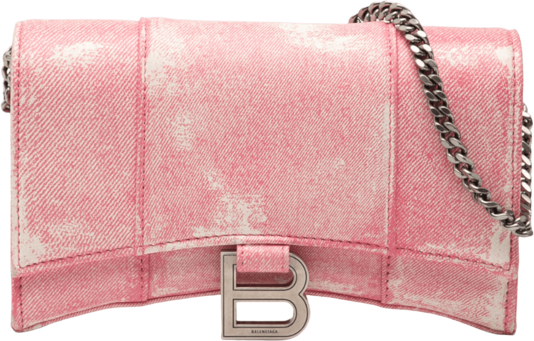 Balenciaga Nappa Denim Printed Hourglass Wallet On Chain, från Luxclusif, i färgen pink.