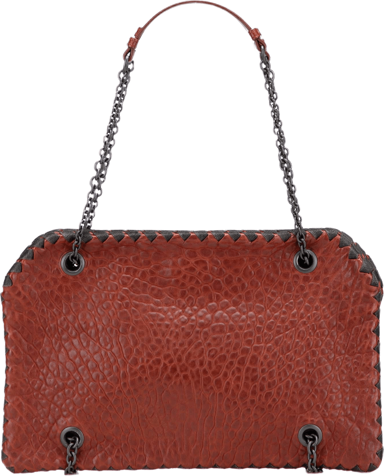 Bottega Veneta Textured Leather Whipstitch Duo Shoulder Bag, från Luxclusif, i färgen indian red.