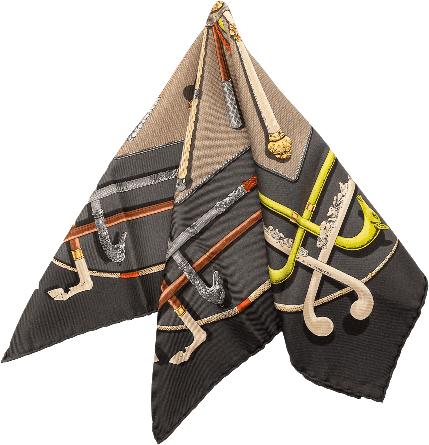 Hermès Cannes Et Pommeaux Silk Scarf 42, från Luxclusif, i färgen charcoal.