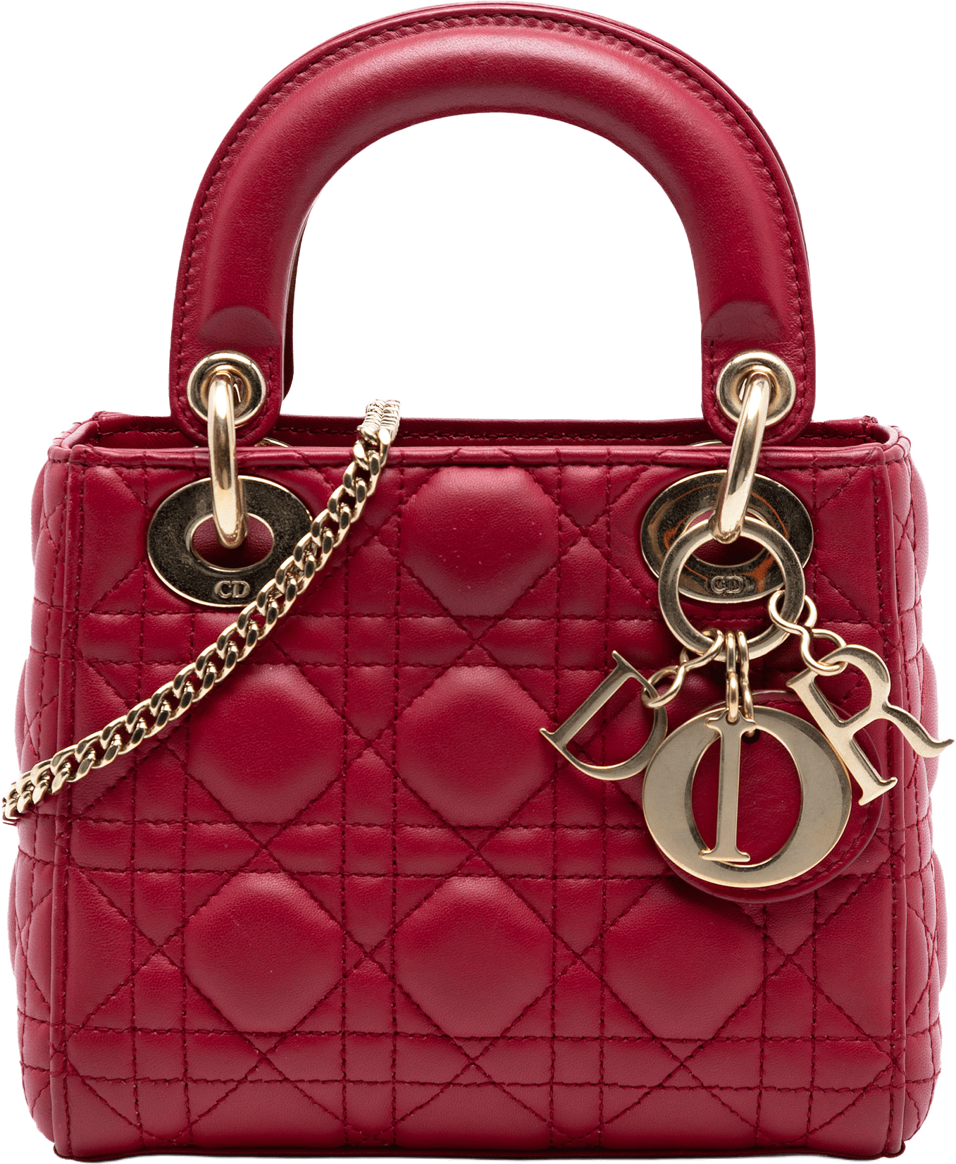 Dior Mini Lambskin Cannage Lady Dior, från Luxclusif, i färgen dark red.