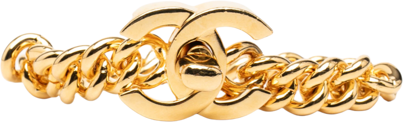 Chanel Cc Gold Plated Turn Lock Bracelet, från Luxclusif, i färgen gold.