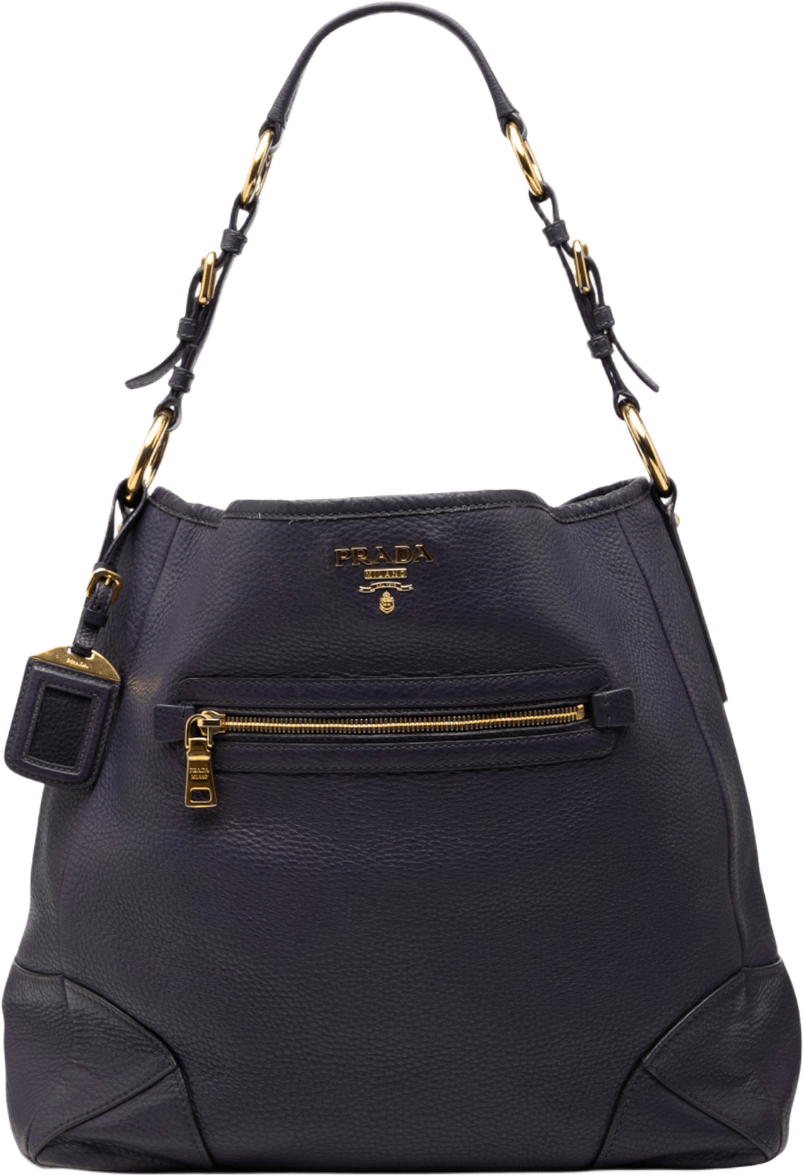 Prada Vitello Daino Front Zip Hobo, från Luxclusif, i färgen violet.