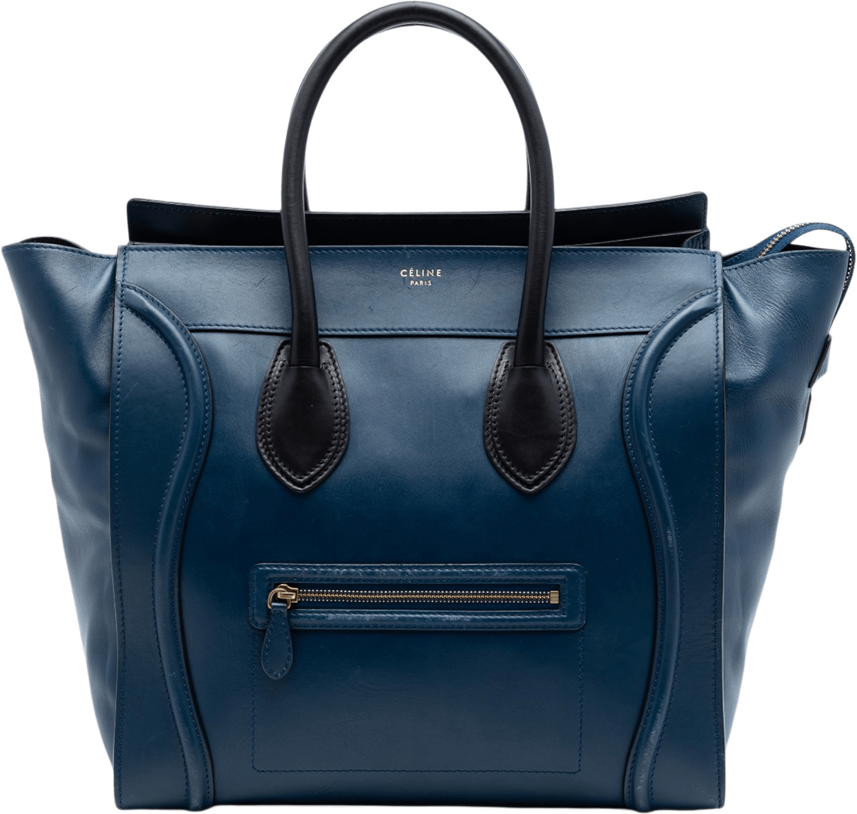 Celine Large Bicolor Leather Phantom Luggage Tote, från Luxclusif, i färgen blue.