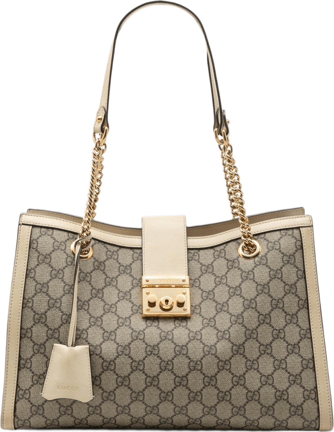 Gucci Medium Gg Supreme Padlock Tote, från Luxclusif, i färgen beige.