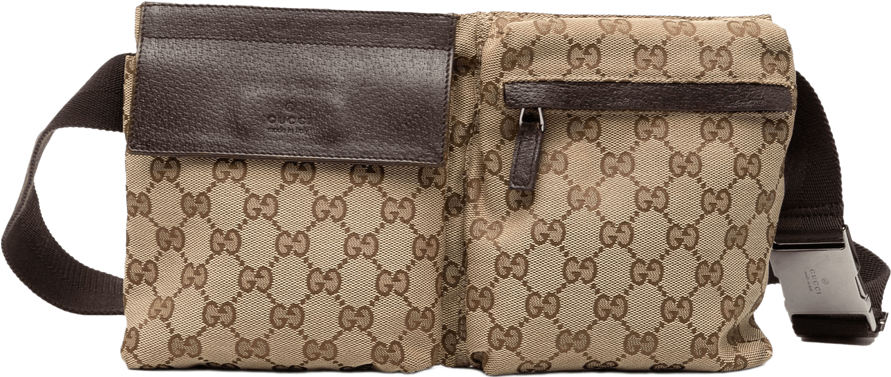 Gucci Gg Canvas Double Pocket Belt Bag, från Luxclusif, i färgen beige.