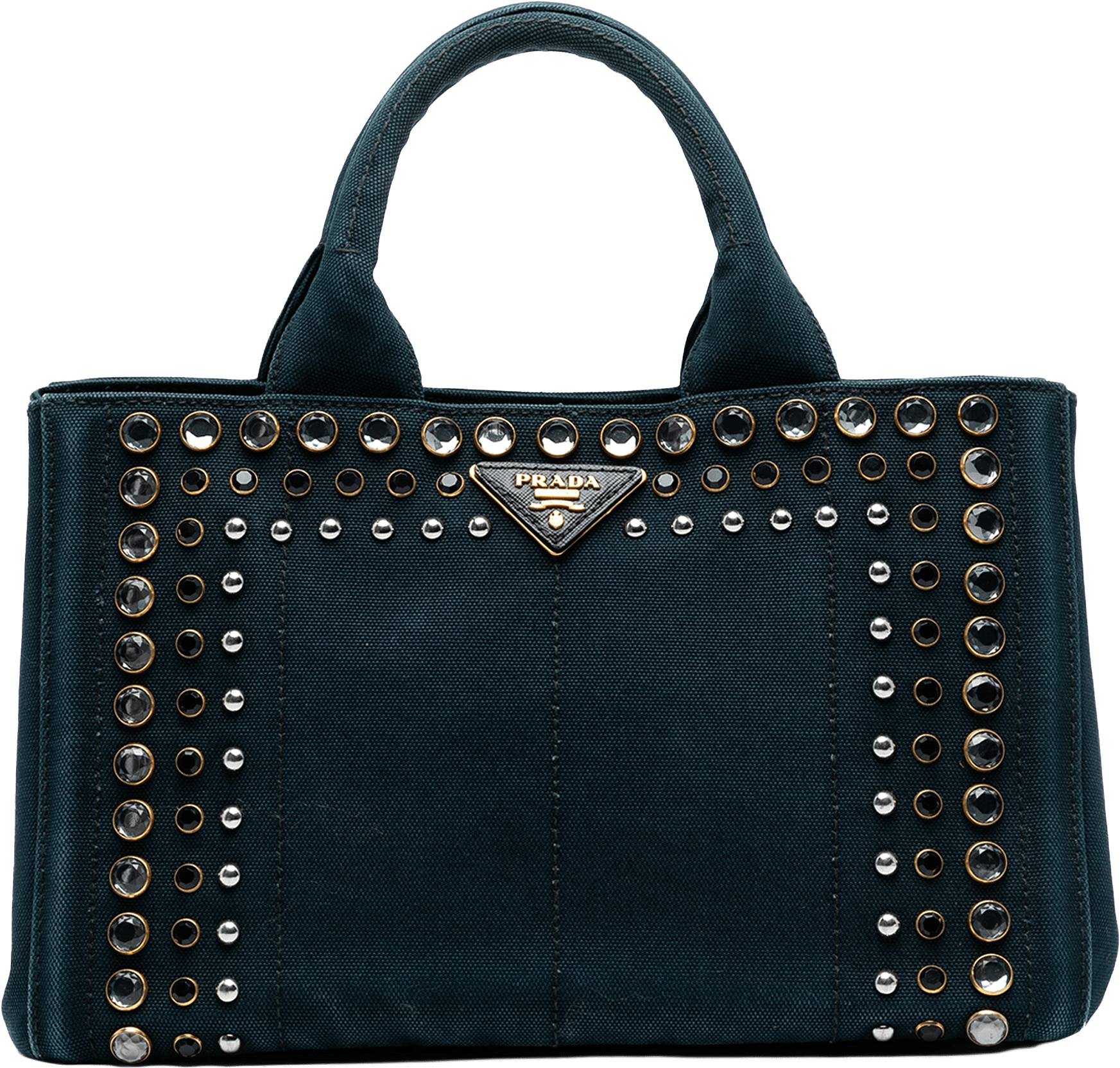 Prada Small Canvas Canapa Bijoux Satchel, från Luxclusif, i färgen navy.