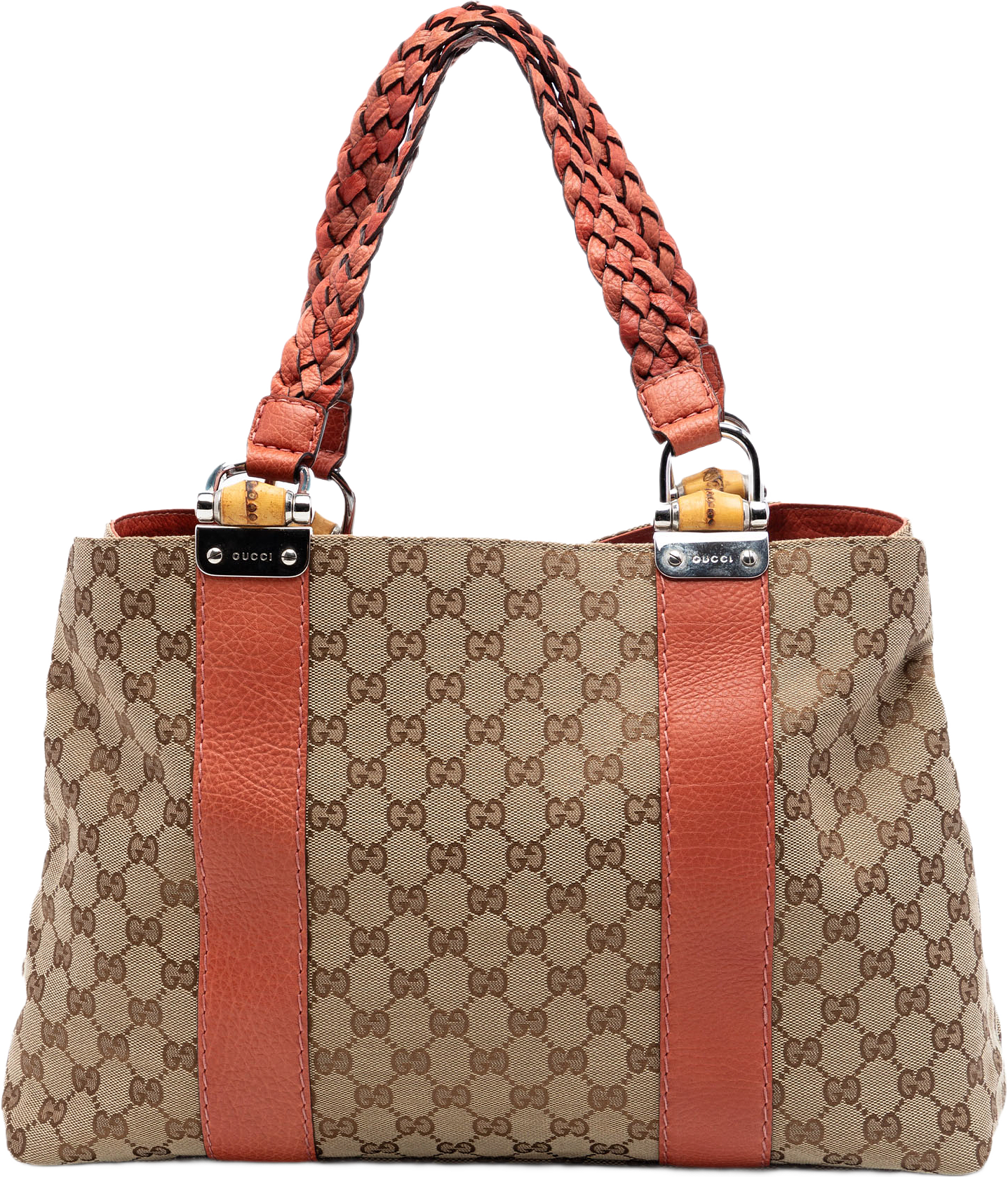 Gucci Medium Gg Canvas Bamboo Libeccio Tote, från Luxclusif, i färgen beige.