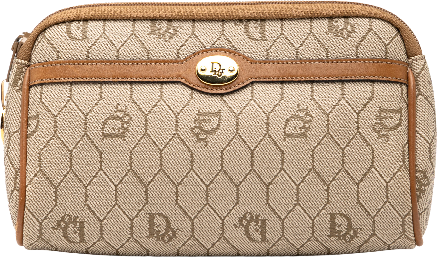 Dior Honeycomb Coated Canvas Pouch, från Luxclusif, i färgen beige.