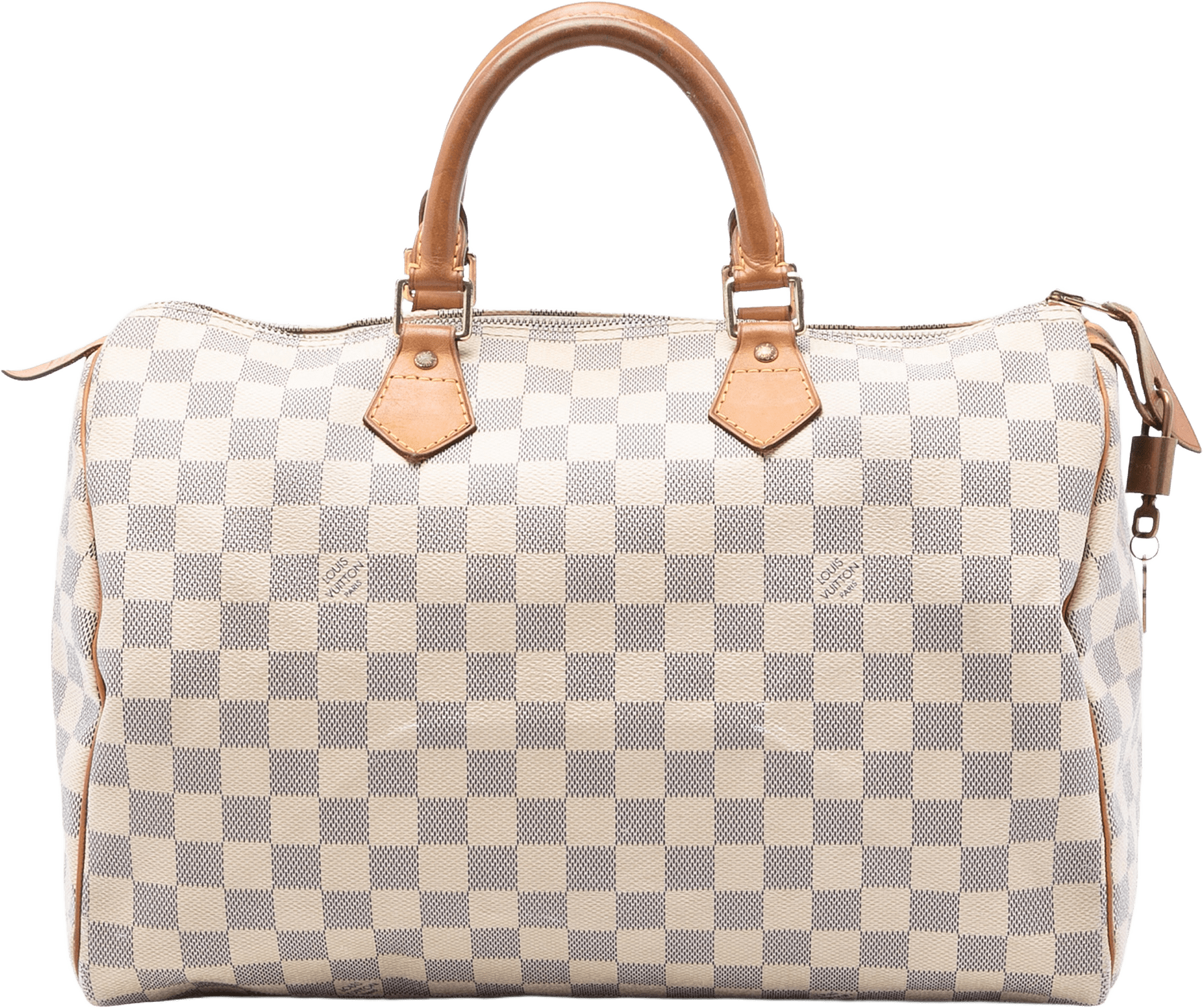 Louis Vuitton Damier Azur Speedy 35, från Luxclusif, i färgen white.