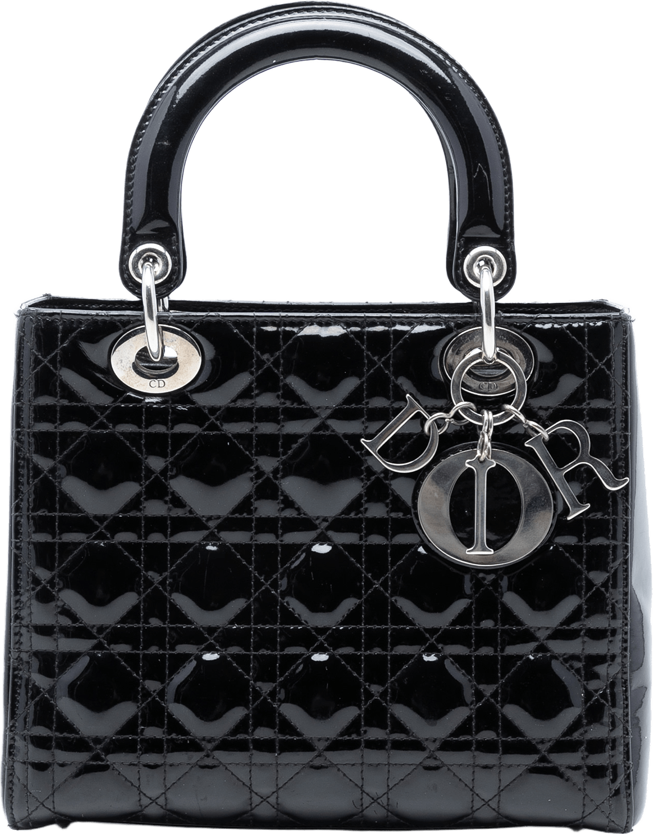 Dior Medium Patent Cannage Lady Dior, från Luxclusif, i färgen black.