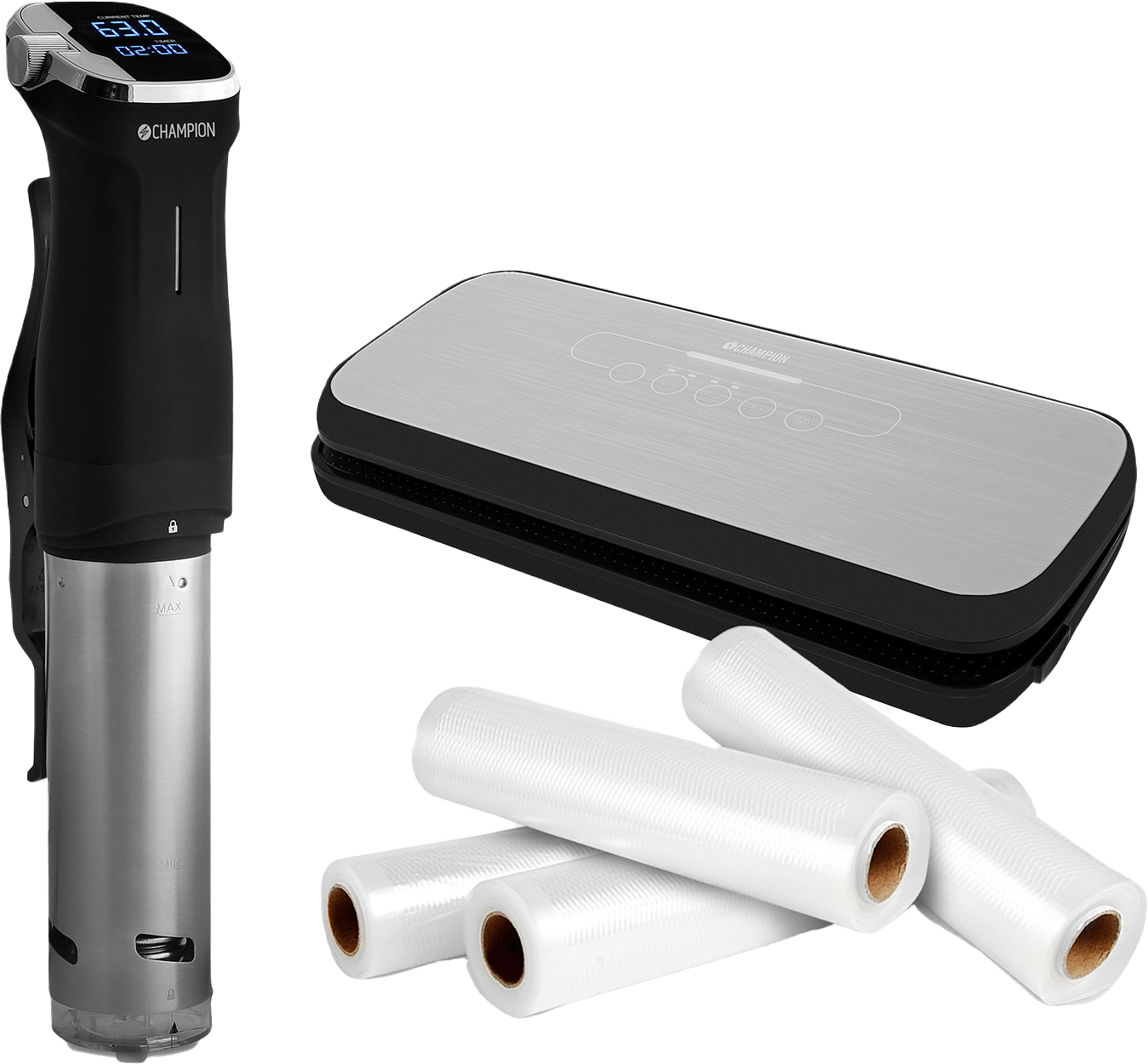 Sous Videpaket M. Vakuumförpackare Fresh & 4 Rullar, från Champion Nordic, i färgen silver.