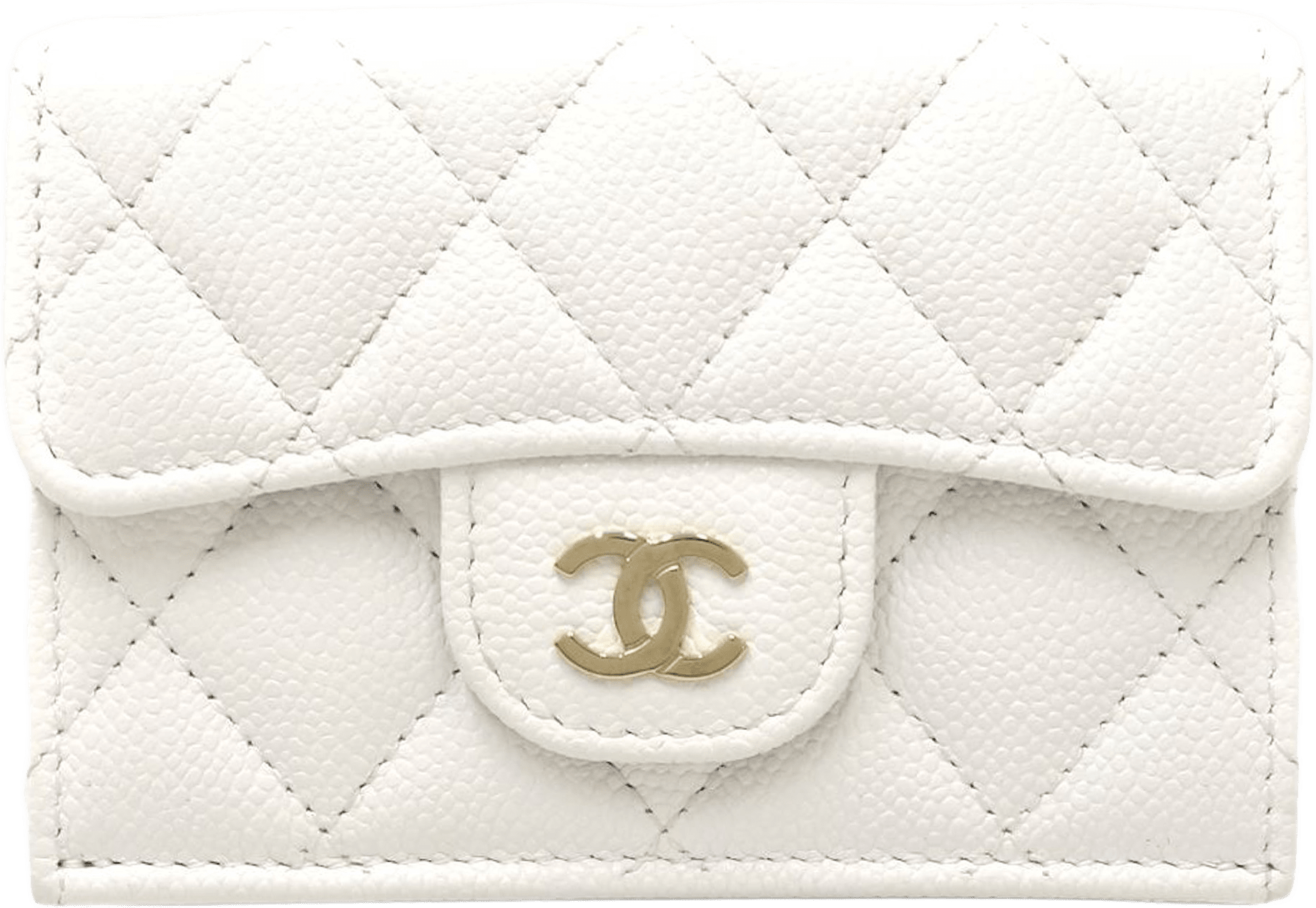 Chanel Cc Quilted Caviar Flap Card Holder Wallet, från Luxclusif, i färgen white.