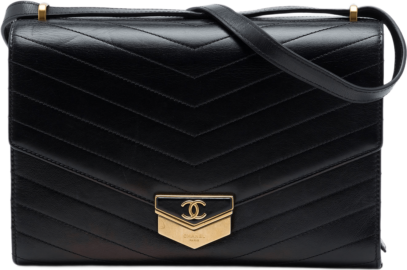Chanel Cc Chevron Calfskin Medal Flap, från Luxclusif, i färgen svart.