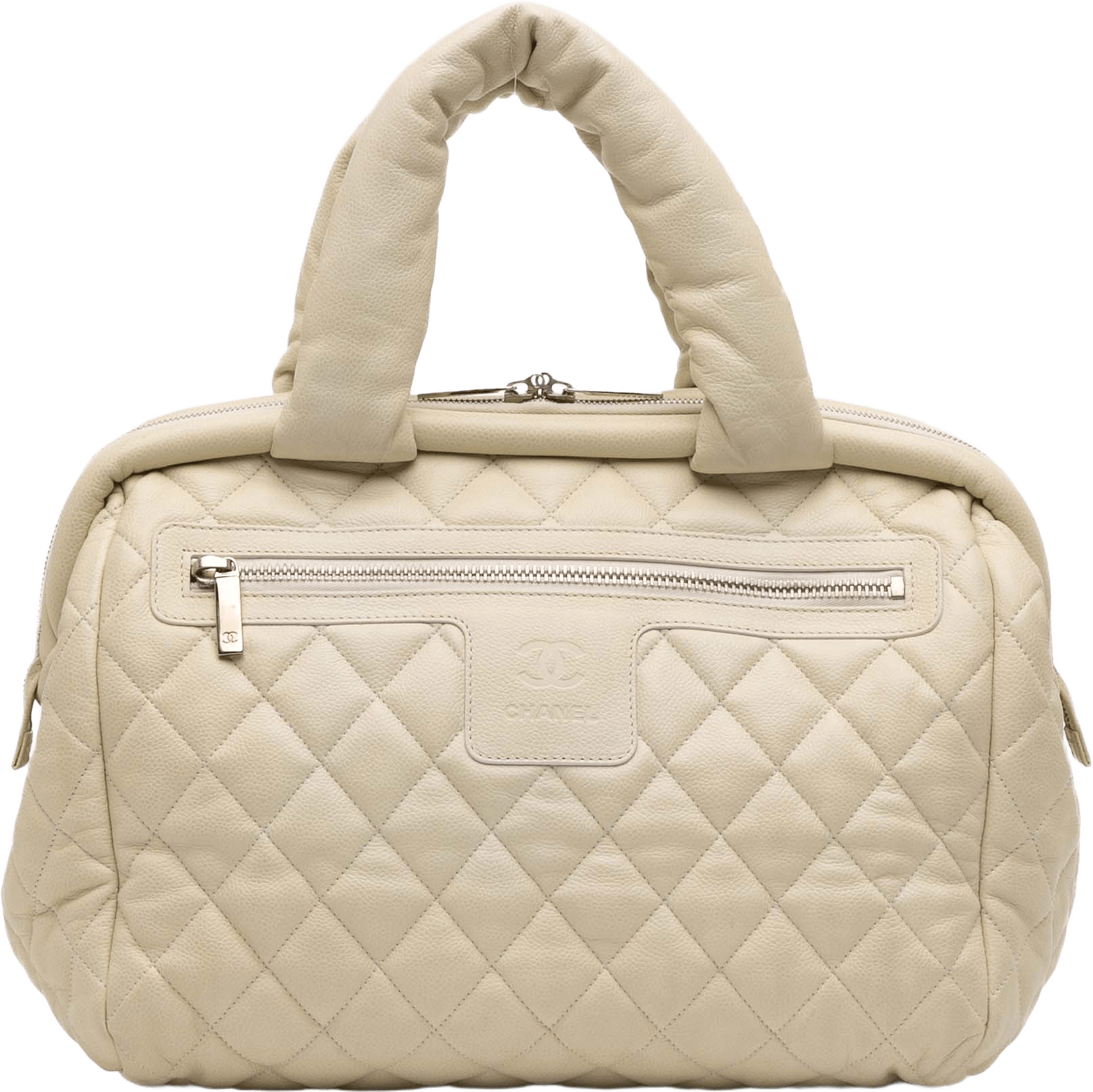 Chanel Quilted Caviar Coco Cocoon Bowler Bag, från Luxclusif, i färgen ivory.