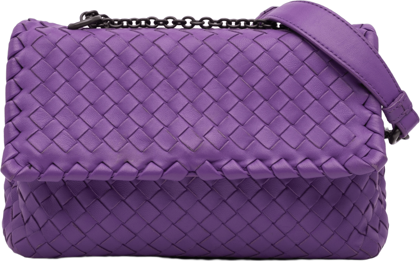 Bottega Veneta Baby Nappa Intrecciato Olimpia Crossbody, från Luxclusif, i färgen dark purple.