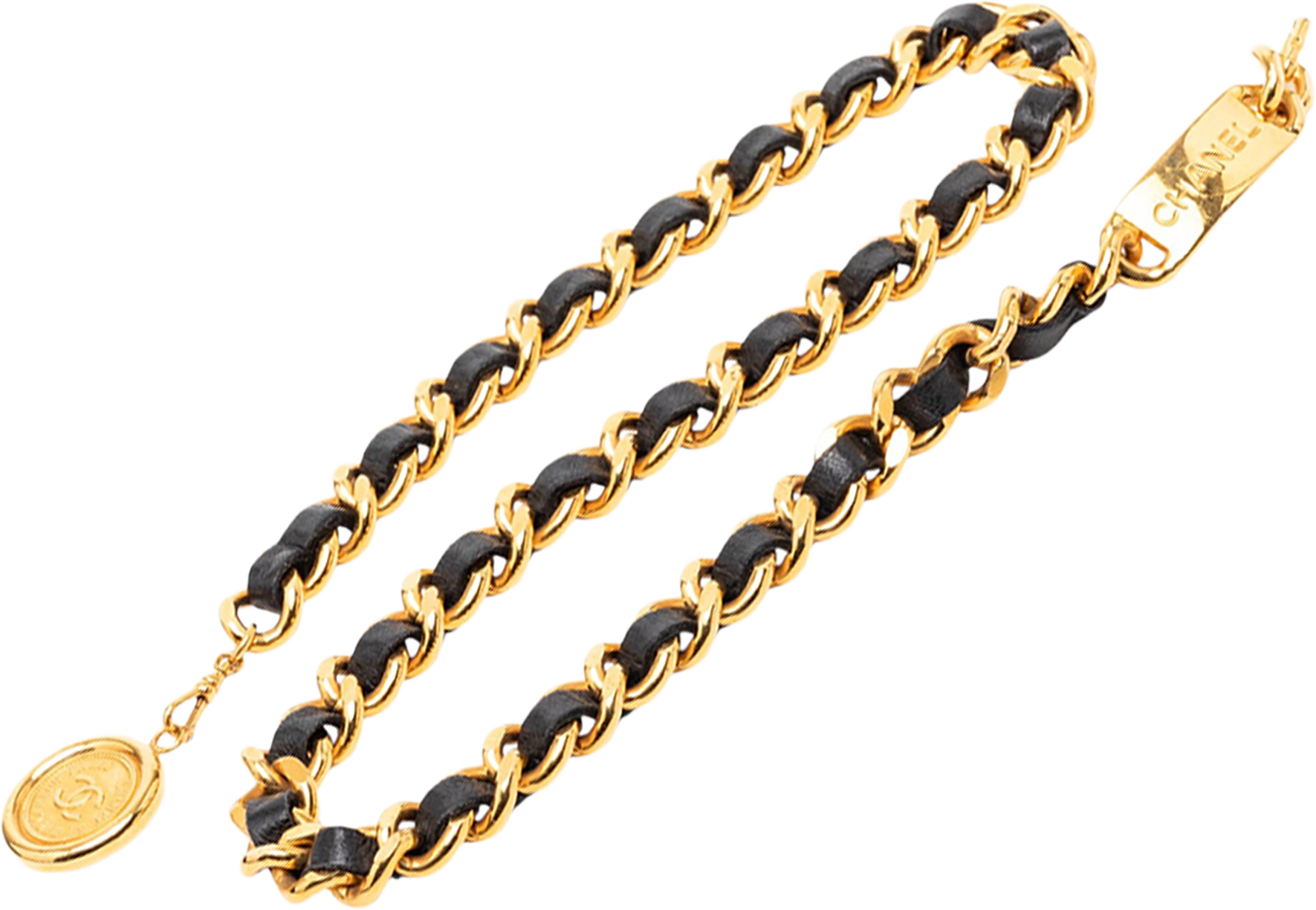 Chanel Gold Plated Leather Woven Chain Medallion Belt, från Luxclusif, i färgen gold.