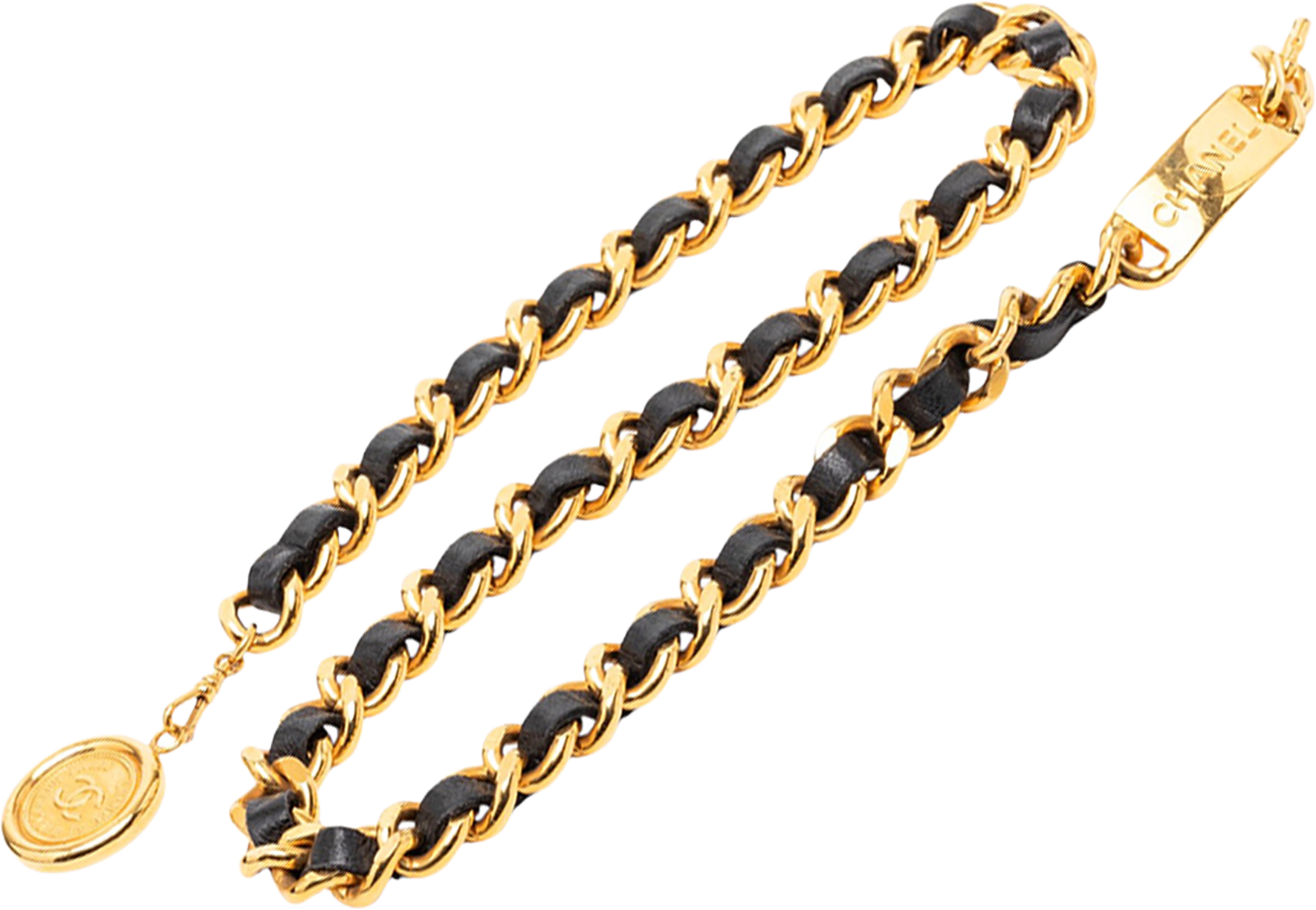 Chanel Gold Plated Leather Woven Chain Medallion Belt, från Luxclusif, i färgen gold.