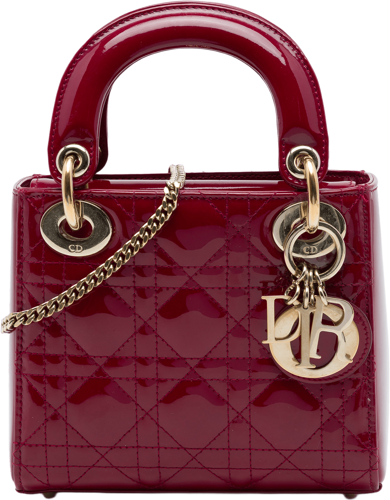 Dior Mini Patent Cannage Lady Dior, från Luxclusif, i färgen röd.