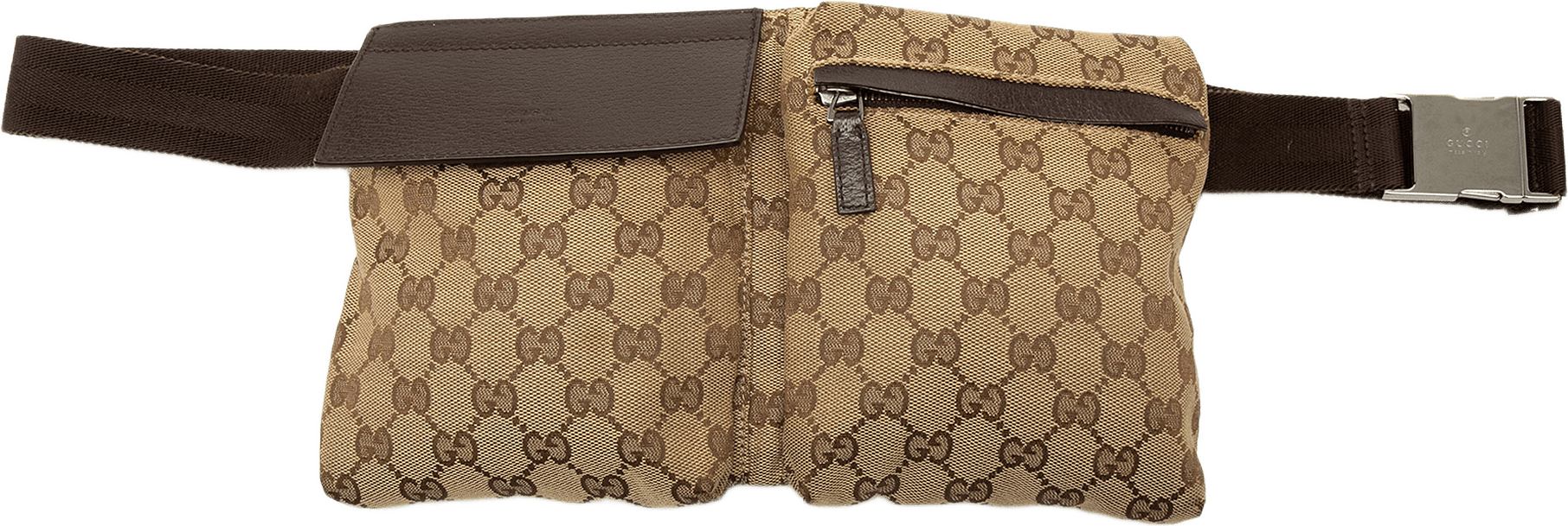 Gucci Gg Canvas Double Pocket Belt Bag, från Luxclusif, i färgen beige.