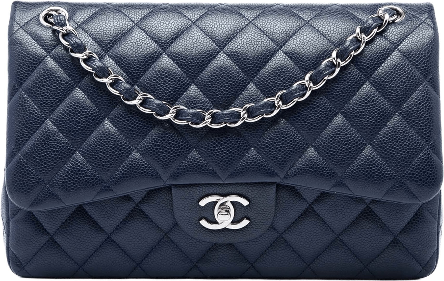 Chanel Jumbo Classic Caviar Double Flap, från Luxclusif, i färgen blå.