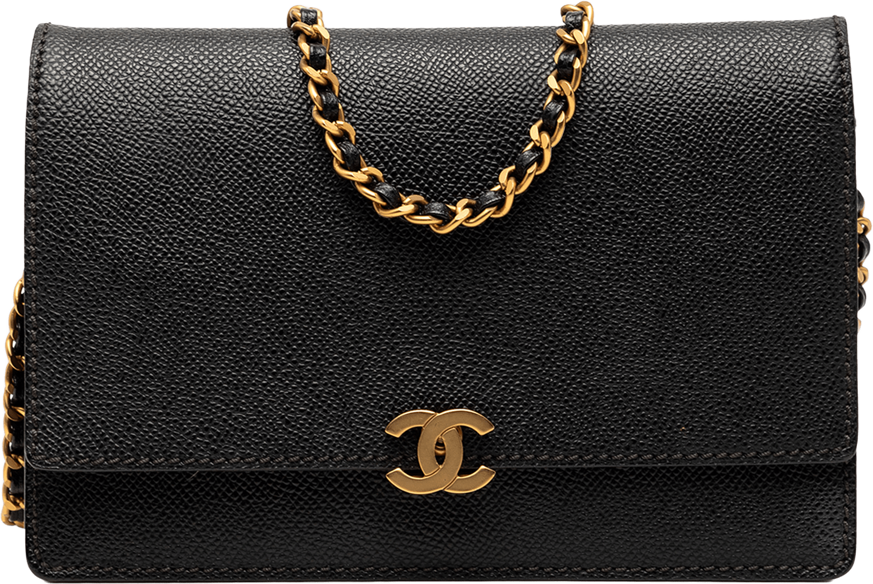 Chanel Cc Grained Calfskin Wallet On Chain, från Luxclusif, i färgen black.