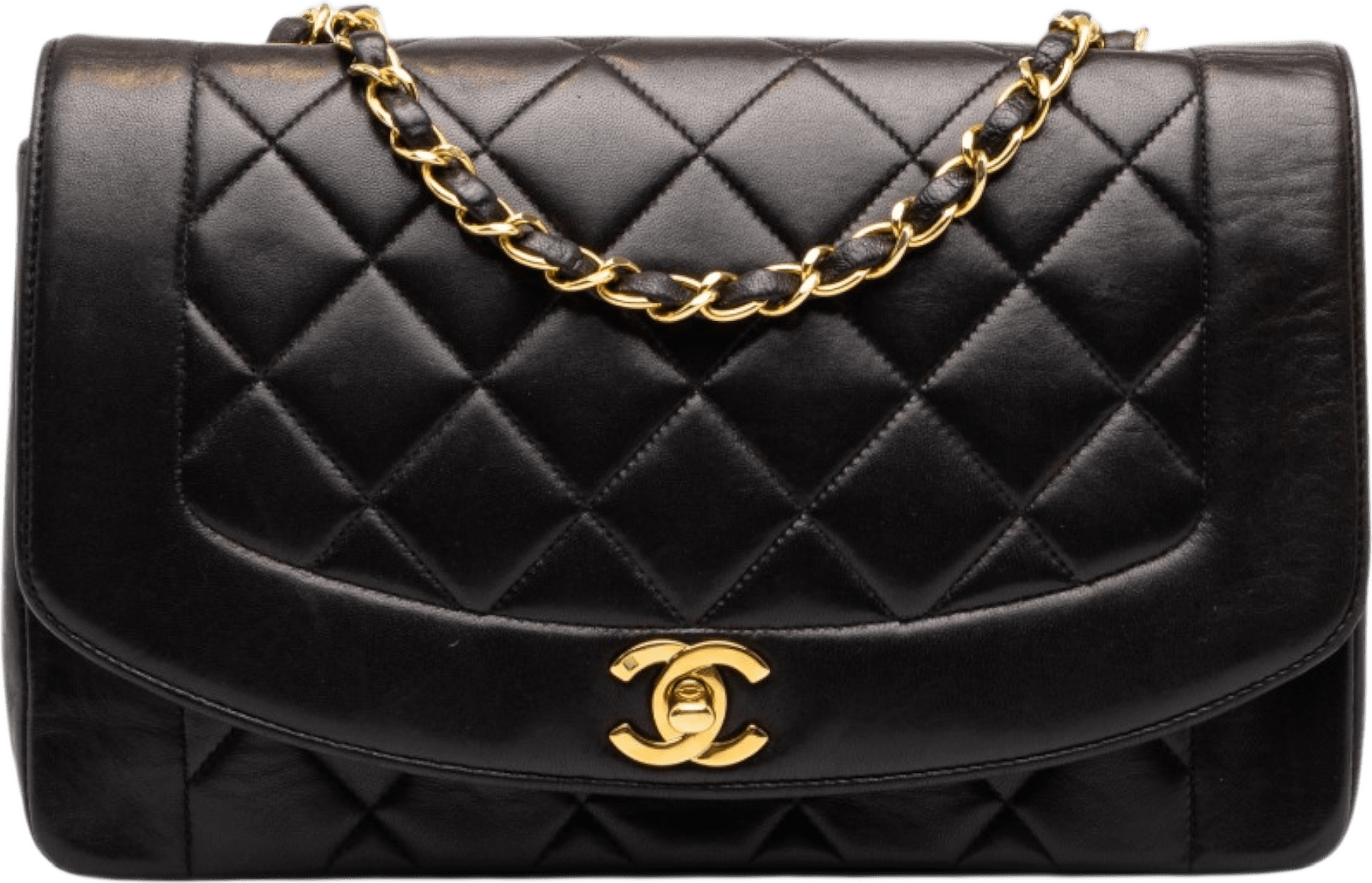 Chanel Small Quilted Lambskin Diana Single Flap, från Luxclusif, i färgen svart.