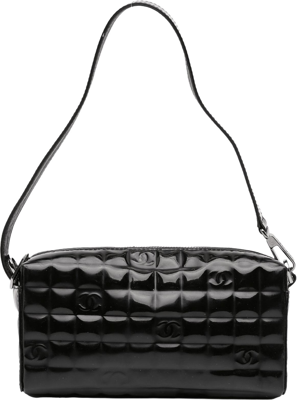 Chanel Cc Chocolate Bar Patent Shoulder Bag, från Luxclusif, i färgen black.