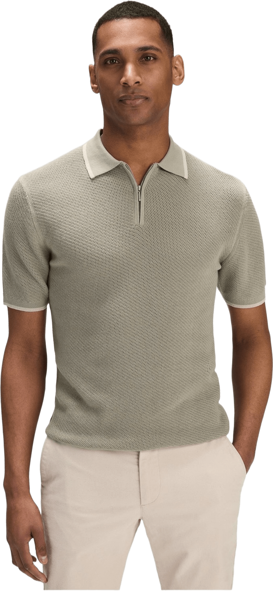 Cotton Texture Knitted Ss Half Zip Sweater (sebastian), från John Henric, i färgen green.