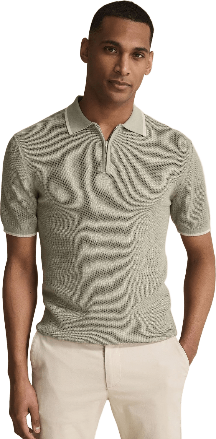 Cotton Texture Knitted Ss Half Zip Sweater (sebastian), från John Henric, i färgen green.